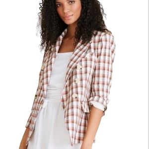 Joie Womens Neutral Fall Colors Plaid Double Breasted Blazer Size XS